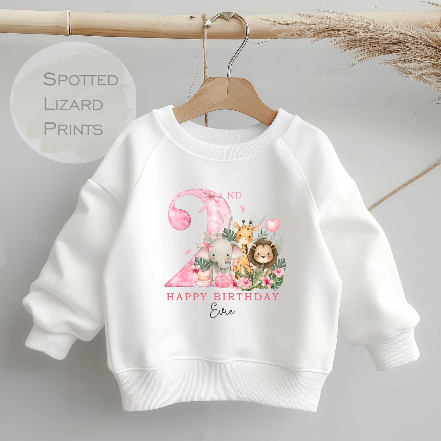 Personalised Safari 2nd Birthday Sweatshirt Second Birthday Sweatshirt, Jungle 2nd Birthday T-shirt Two Birthday Gifts  Birthday Girl Jumper