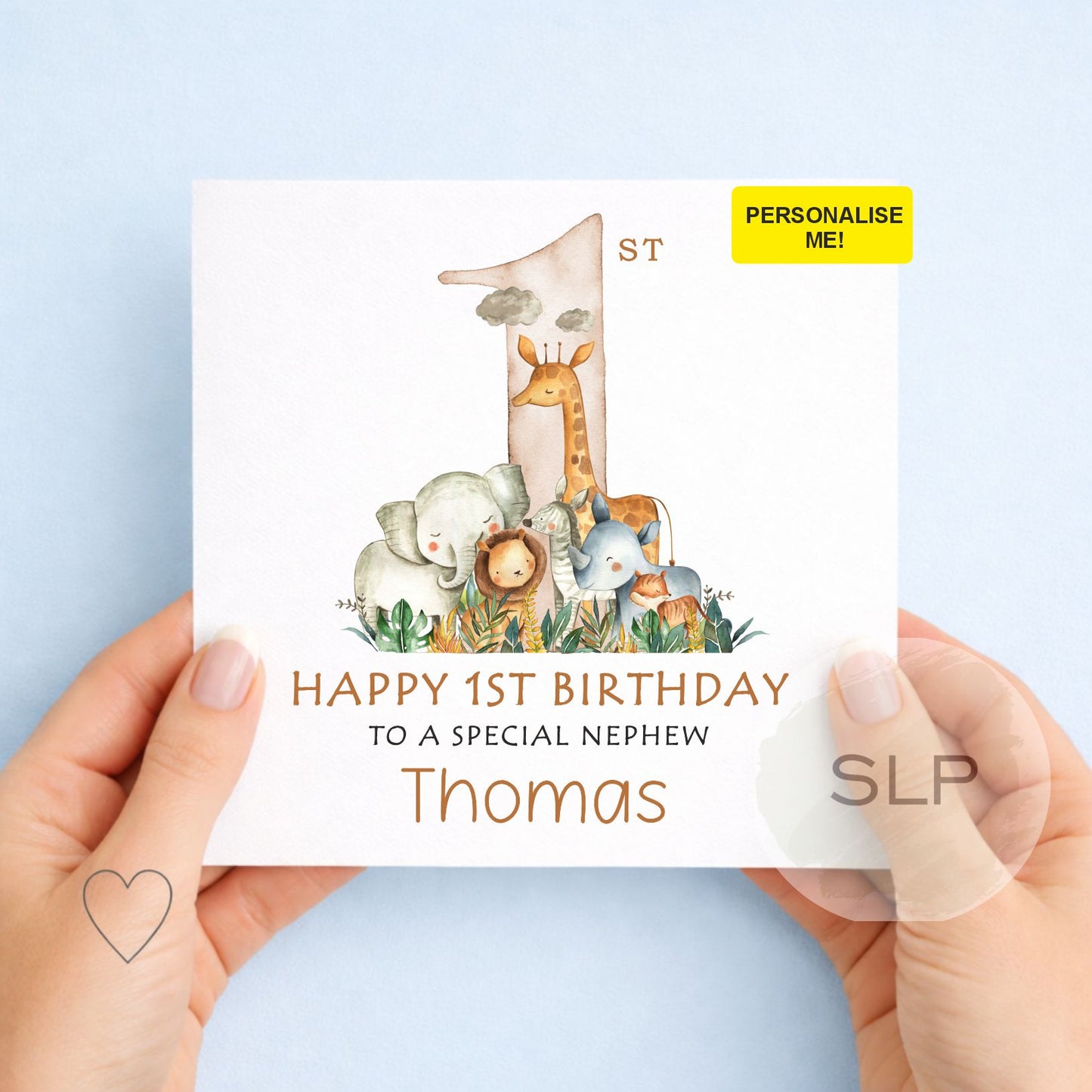 Personalised Safari First Birthday Card For Son, Grandson, Nephew, Godson | Jungle Birthday | Safari Animals 1st Birthday Card | Zoo Animals