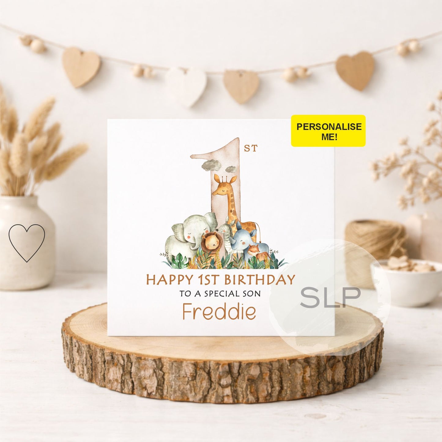Personalised Safari First Birthday Card For Son, Grandson, Nephew, Godson | Jungle Birthday | Safari Animals 1st Birthday Card | Zoo Animals