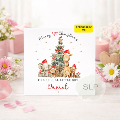 Personalised Baby’s First Christmas Card | Safari Animals
