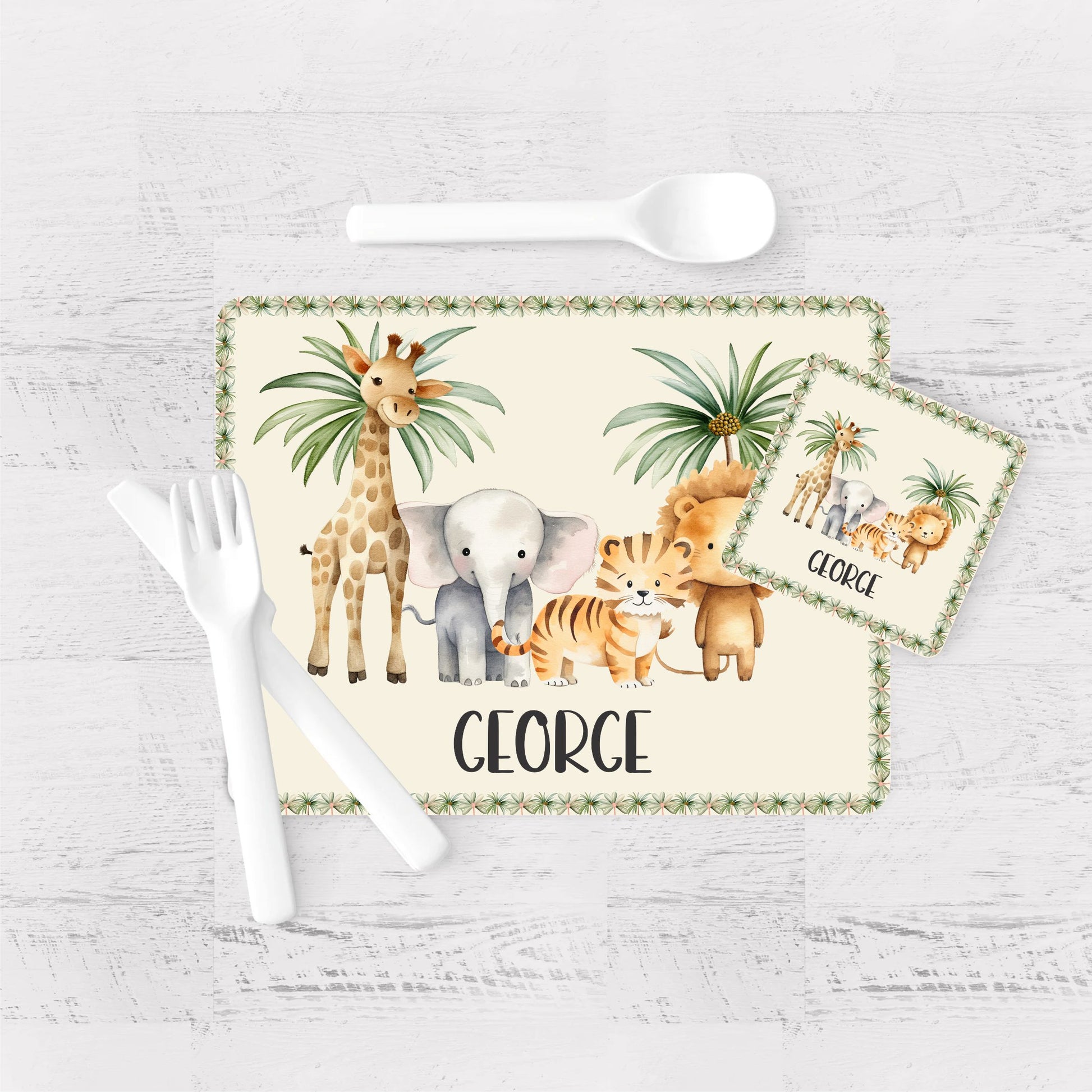 personalised kids safari dinner placemat 