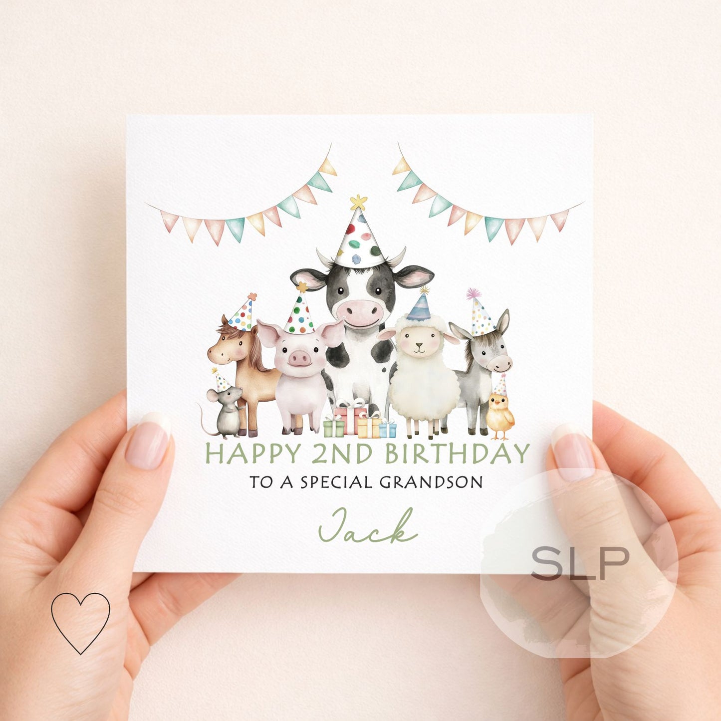 Personalised Farm Birthday Card – Cute Barnyard Animals Card – 1st 2nd 3rd Birthday – Custom Name – Grandson, Son, Great Grandson