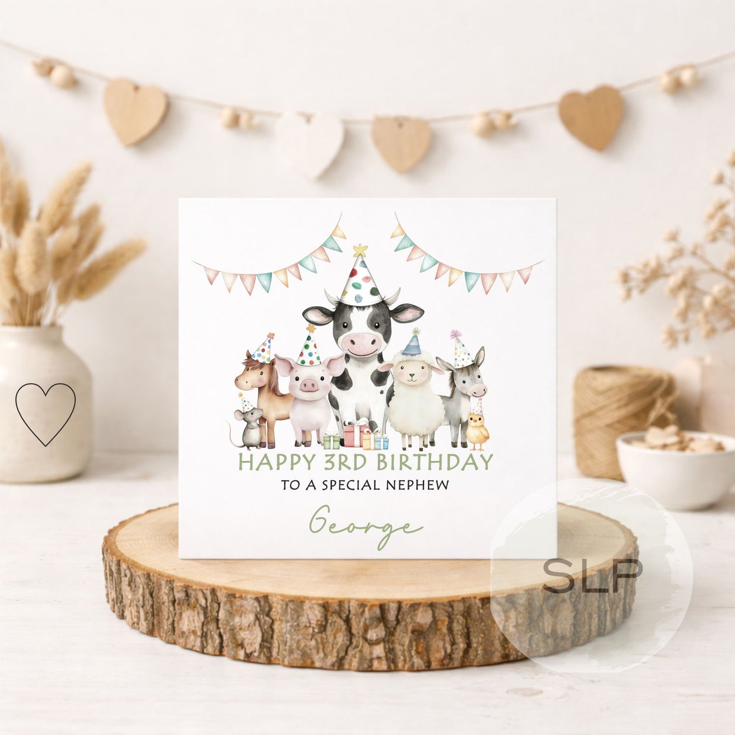 Personalised Farm Birthday Card – Cute Barnyard Animals Card – 1st 2nd 3rd Birthday – Custom Name – Grandson, Son, Great Grandson
