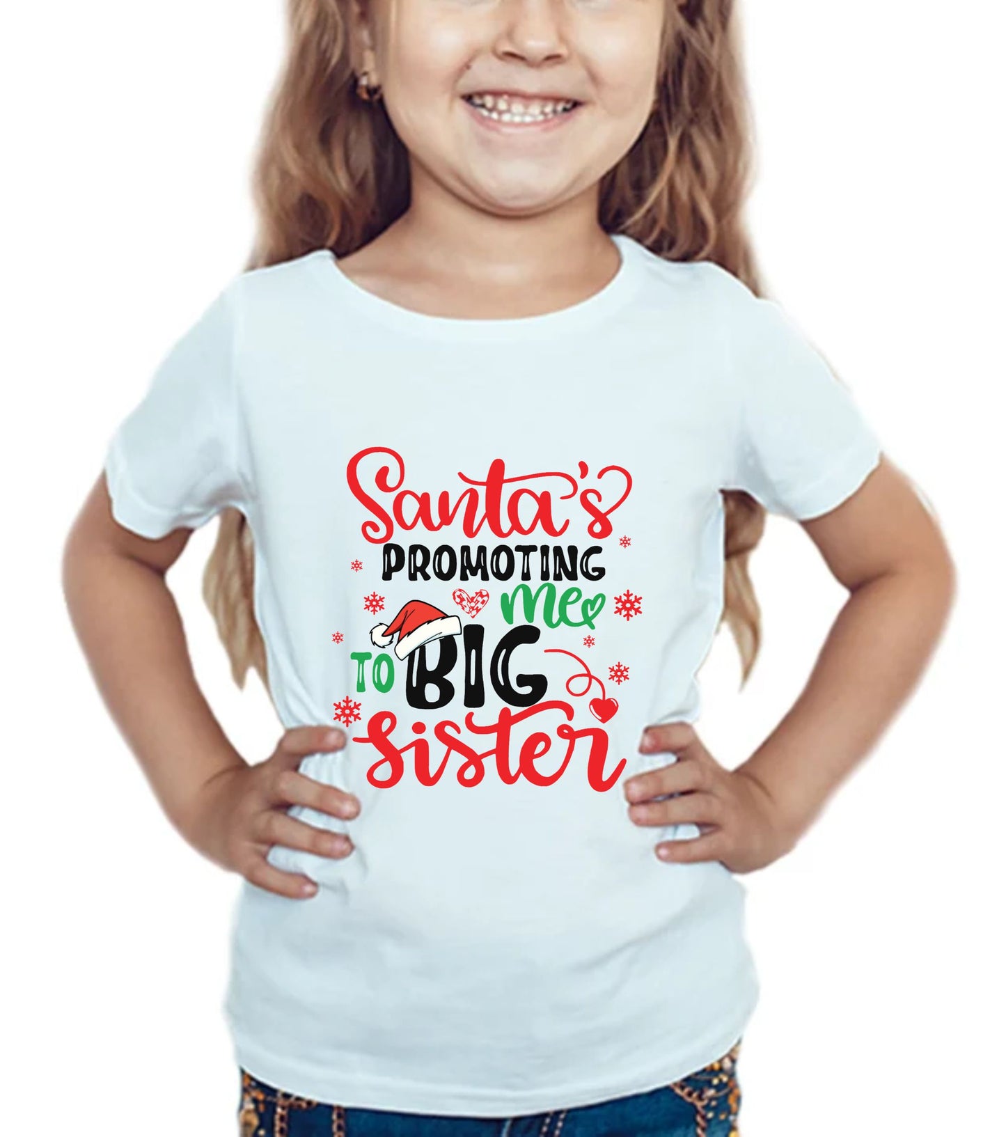 promoted by santa to big sister white t-shirt