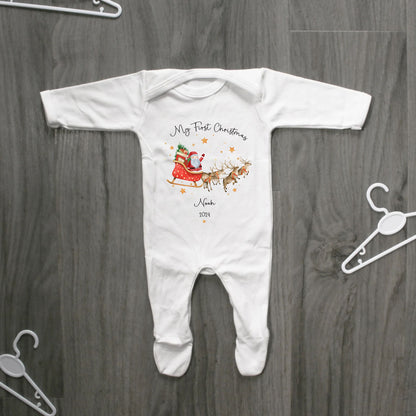 first Christmas Santa sleigh baby clothing