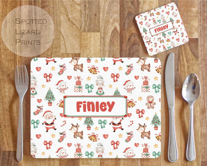 Personalised Christmas Placemat and Coaster Set, Kid's Dinner Set, Christmas gift, Matching Family Christmas Placemats, Christmas Placemat