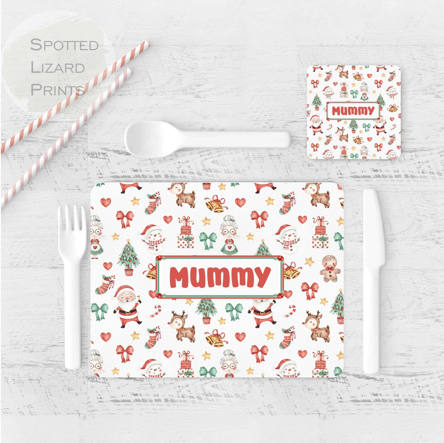 Personalised Christmas Placemat and Coaster Set, Kid's Dinner Set, Christmas gift, Matching Family Christmas Placemats, Christmas Placemat