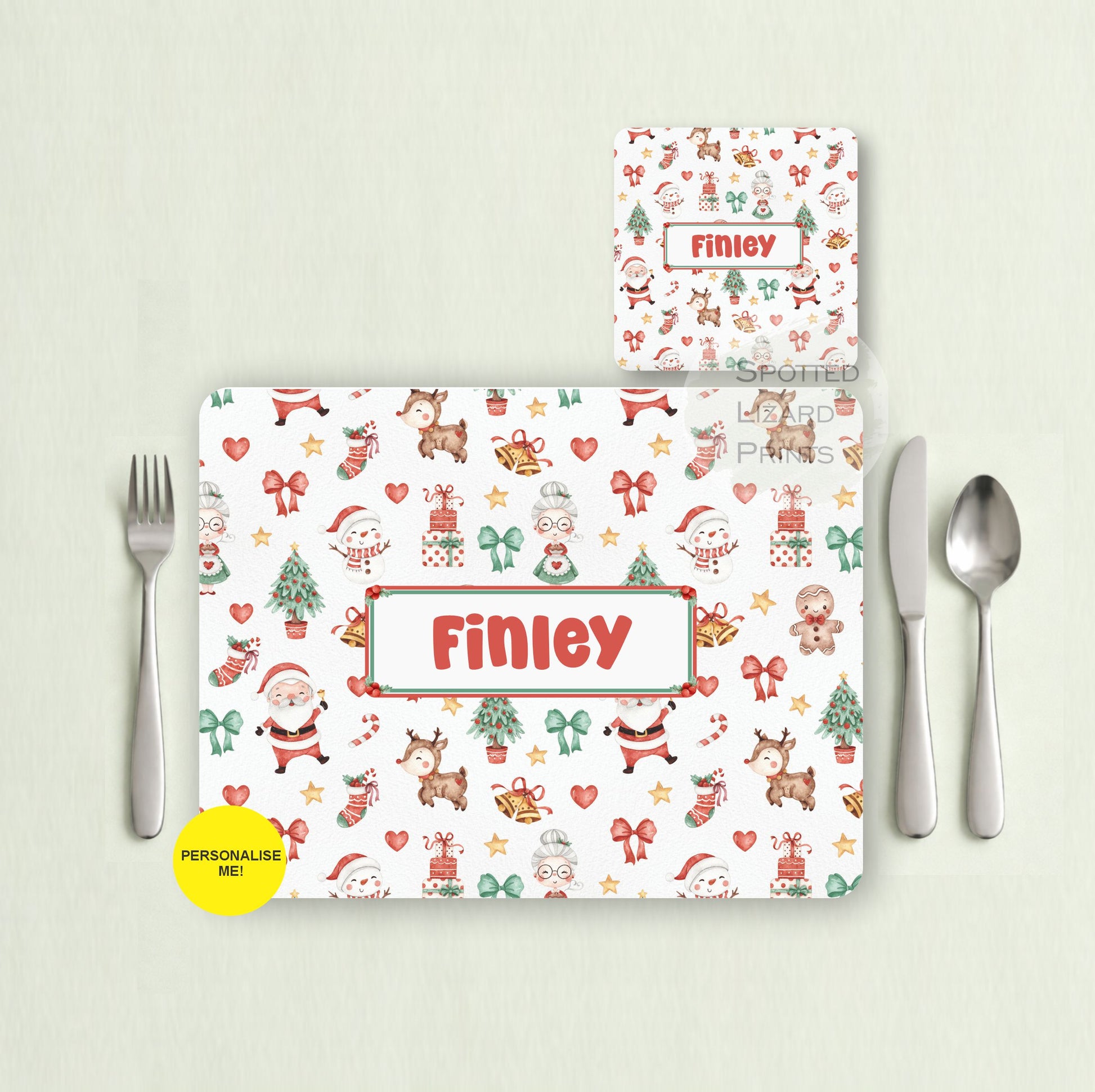 Gift for Kids - Personalised Placemat - Placemat and Coast set - Personalised Tableware - Personalised Coaster - 
