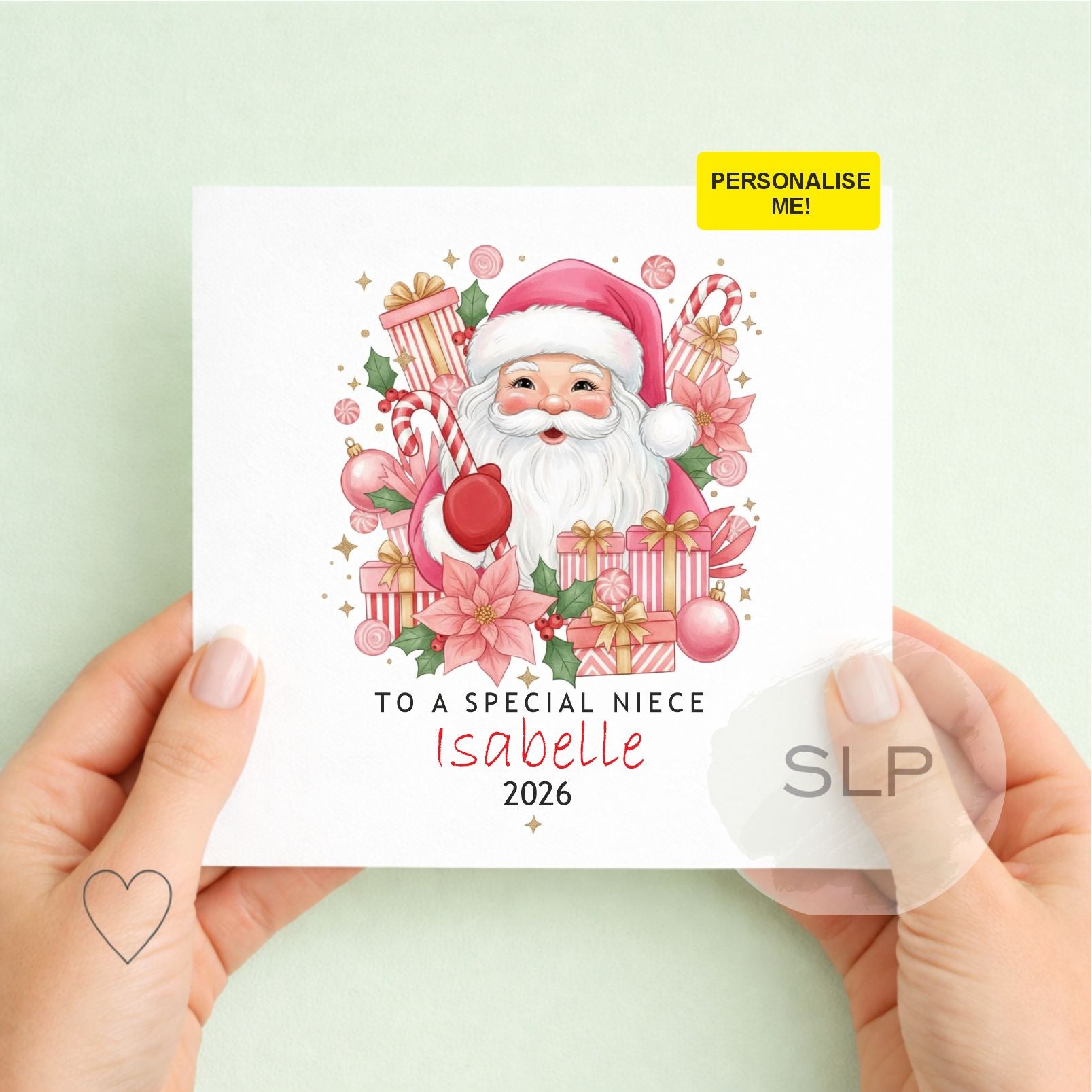 Personalised Niece or Nephew Christmas Card | Pink Santa