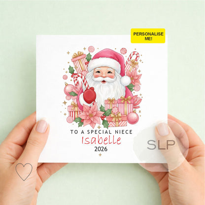 Personalised Niece or Nephew Christmas Card | Pink Santa