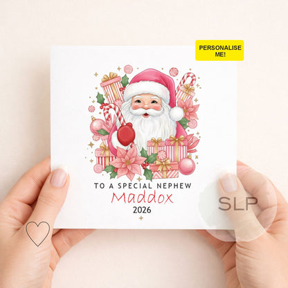 Personalised Niece or Nephew Christmas Card | Pink Santa