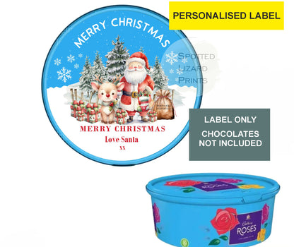 Personalised Christmas Chocolate Tub Labels, Merry Christmas Stickers 