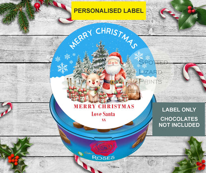 Personalised Christmas Chocolate Tub Labels, Merry Christmas Stickers 