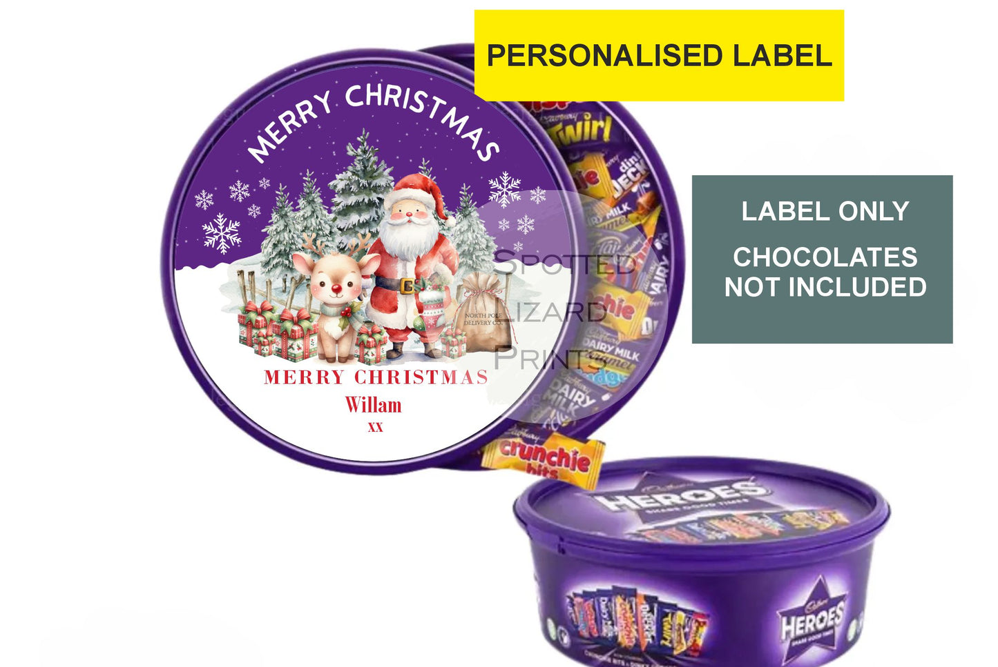 Personalised Christmas Chocolate Tub Labels, Merry Christmas Stickers