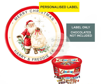 Personalised Christmas Chocolate Tub Labels, Merry Christmas Stickers