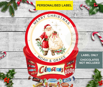 Personalised Christmas Chocolate Tub Labels, Merry Christmas Stickers