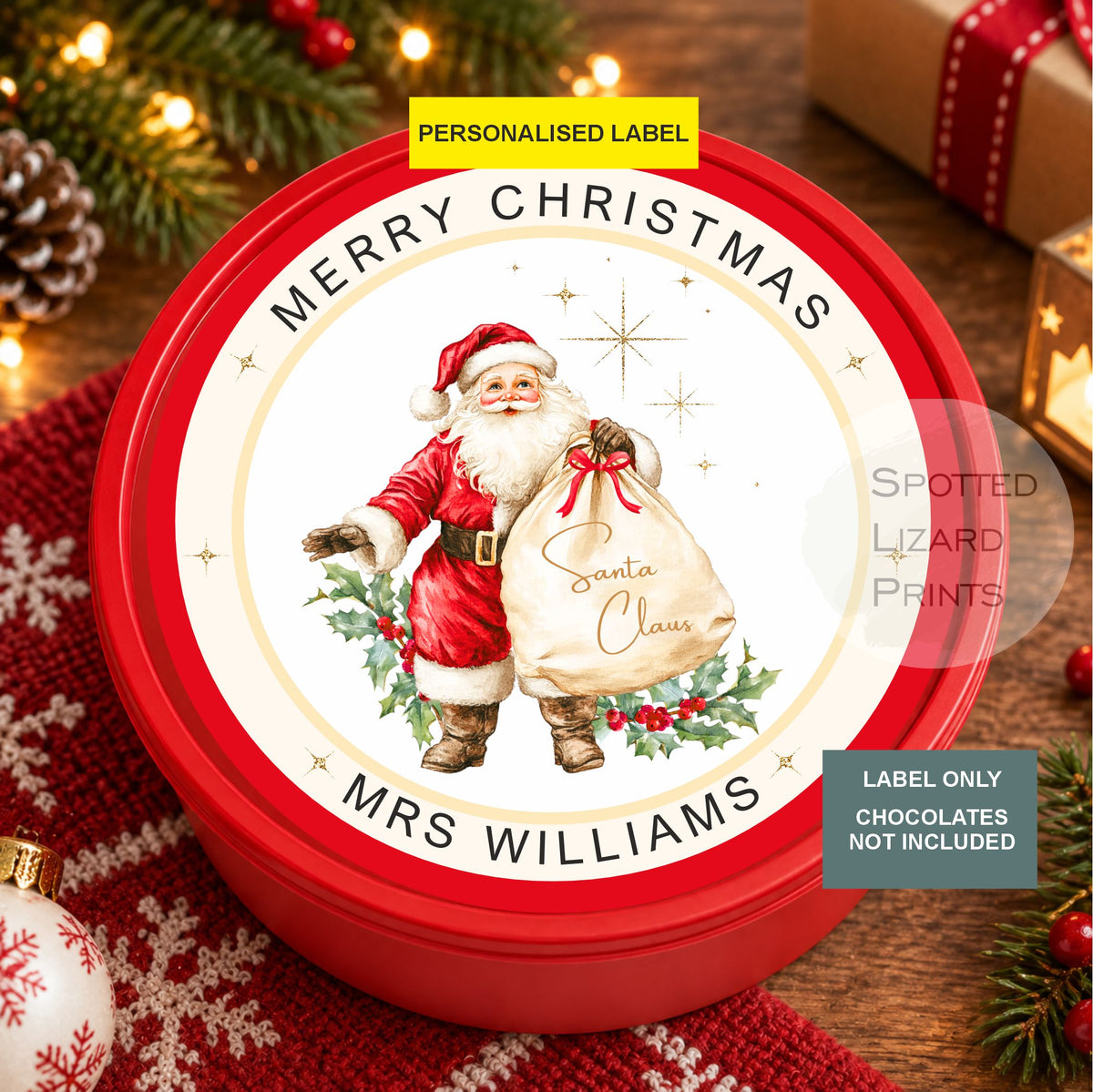 Personalise Your Christmas Chocolate Tub Label