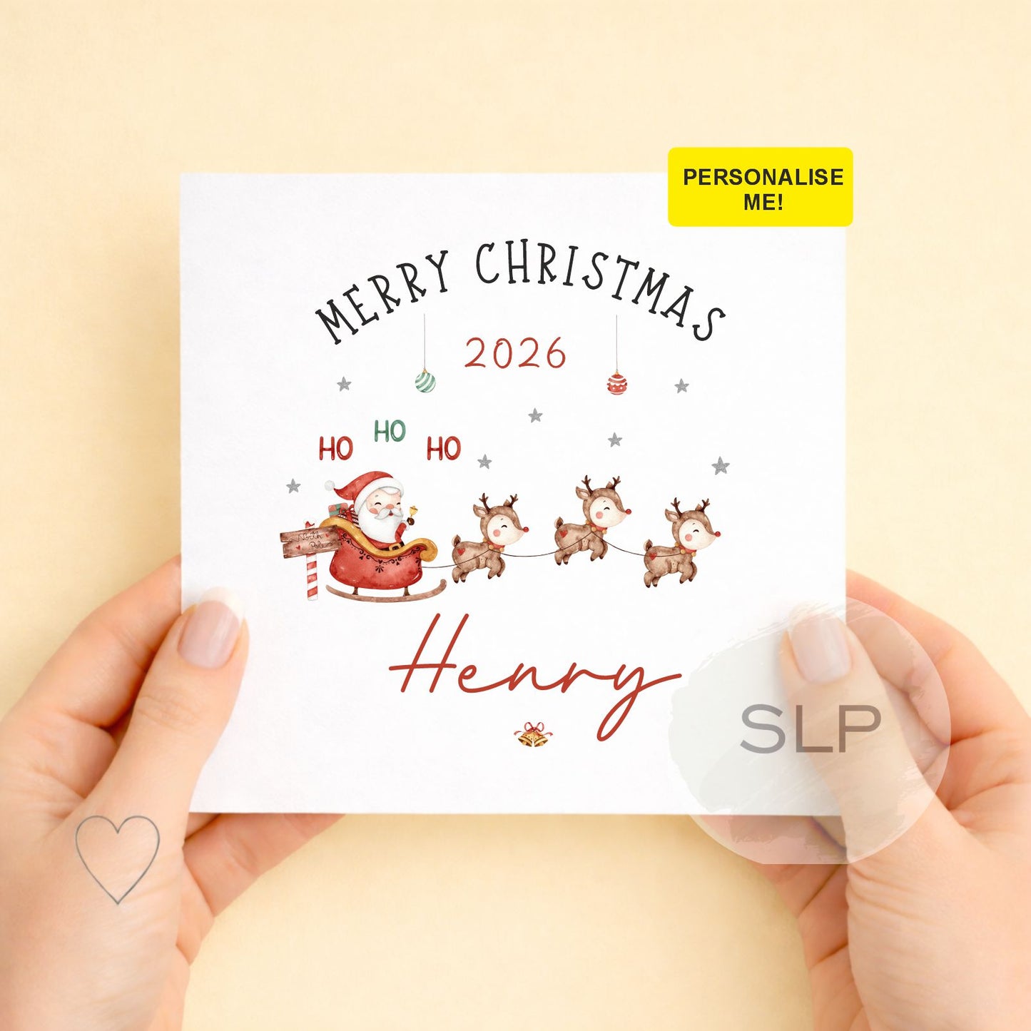 Personalised Santa & Reindeer Christmas Card | Custom Name