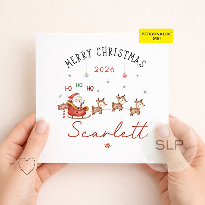 Personalised Santa & Reindeer Christmas Card | Custom Name