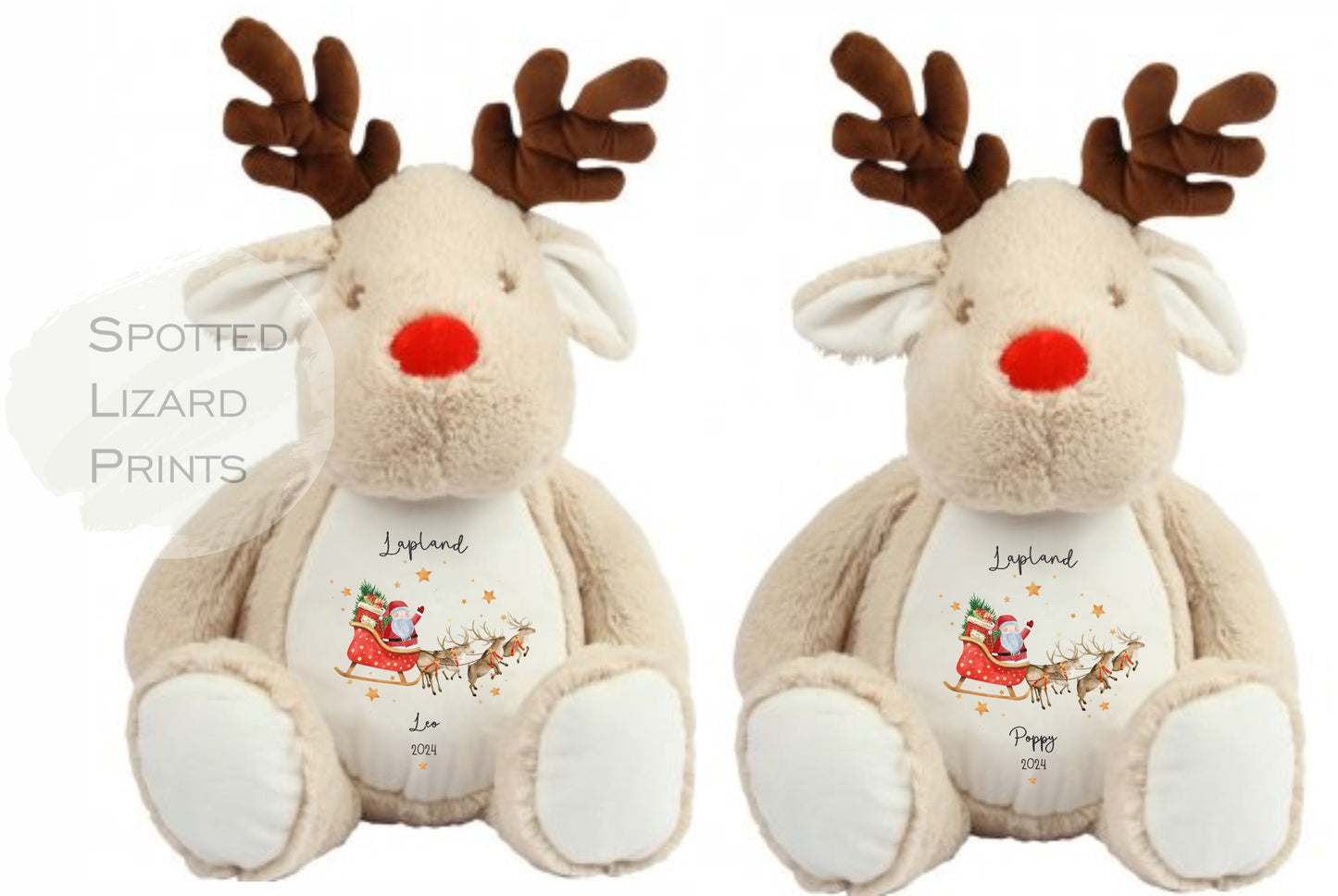 Cute personalised Reindeer soft toy.