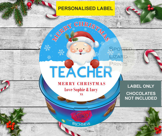 Personalised Christmas Chocolate Tub Labels, Teacher Merry Christmas Stickers