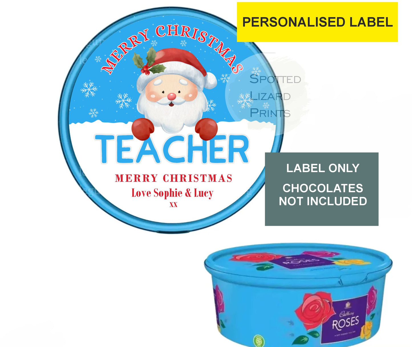 Personalised Christmas Chocolate Tub Labels, Teacher Merry Christmas Stickers