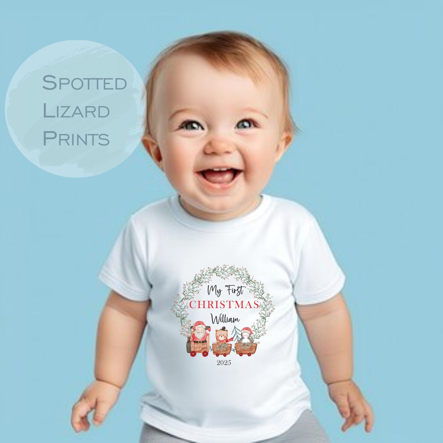 Personalised First Christmas Baby outfit- My First Christmas Sleepsuit or Vest - 1st Xmas Santa Train