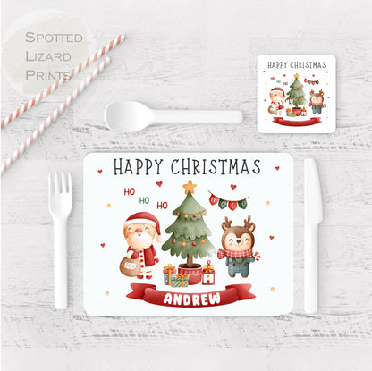 Personalised Christmas Placemat and Coaster Set, Kid's Dinner Set, Christmas gift, Children's Birthday Gift, Christmas Placemat