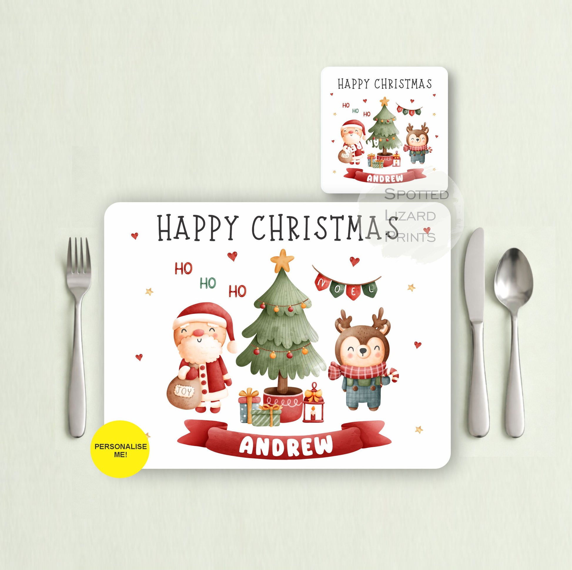 Gift for Kids - Personalised Placemat - Placemat and Coast set - Personalised Tableware - Personalised Coaster - 