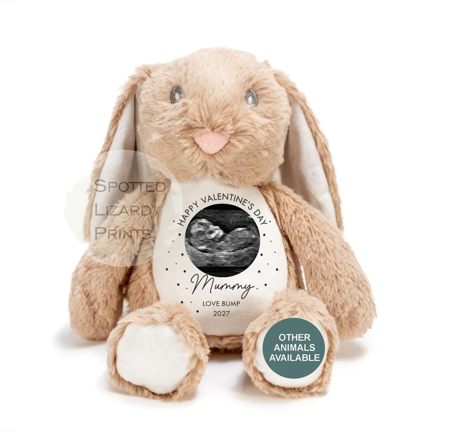 Valentines Day Gift From Bump Bunny Soft Toy - Mummy Teddy Bear - Baby Scan Teddy - Valentine's Day From Bump - Bumps First Valentines Day