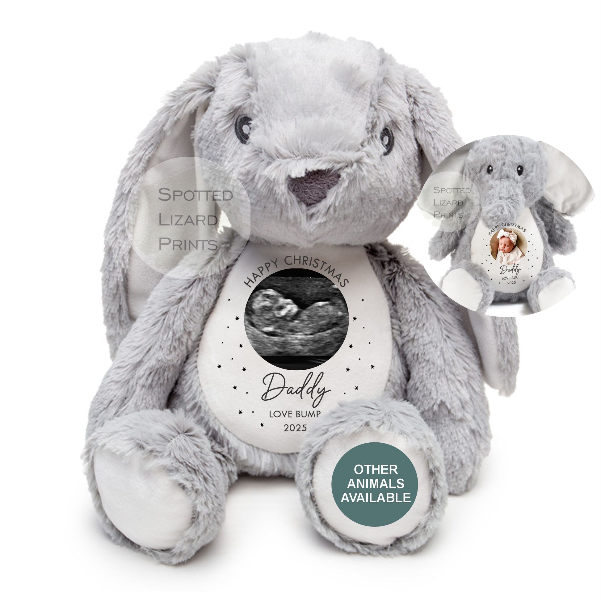 Christmas gift for new born Babies. Personalised soft toy. Baby scan image printed on.