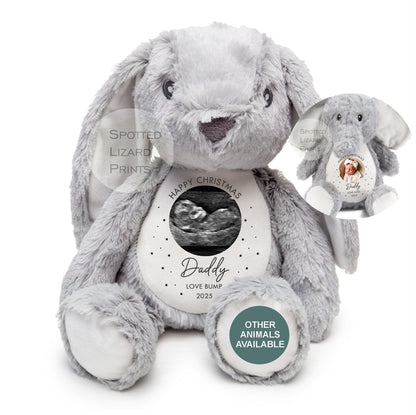 Christmas gift for new born Babies. Personalised soft toy. Baby scan image printed on.