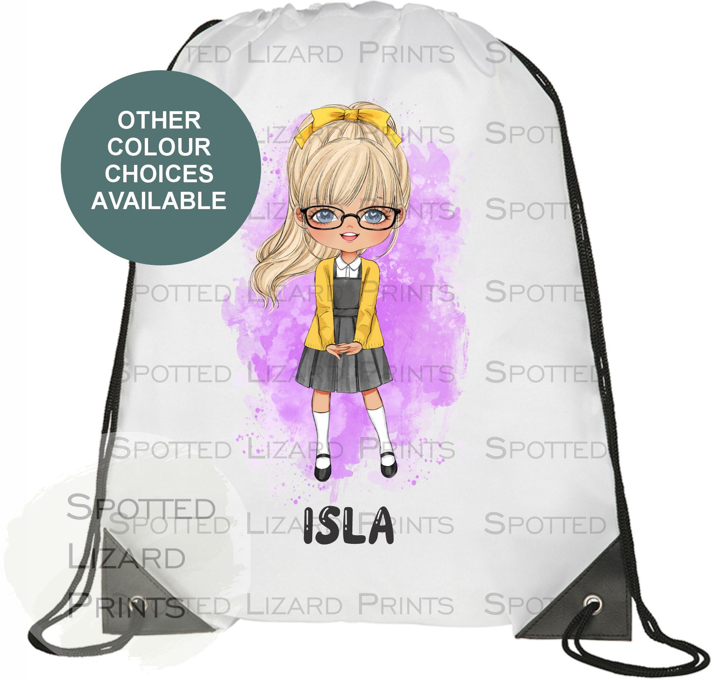 Personalised School Girl Bag, Back to School Drawstring, Bag with Custom Girl Character/School Uniform Design - Matching School Bag