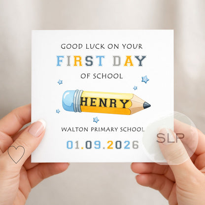 Personalised First Day of School Card – Good Luck on Your First Day | Custom Name, School & Date School 2026