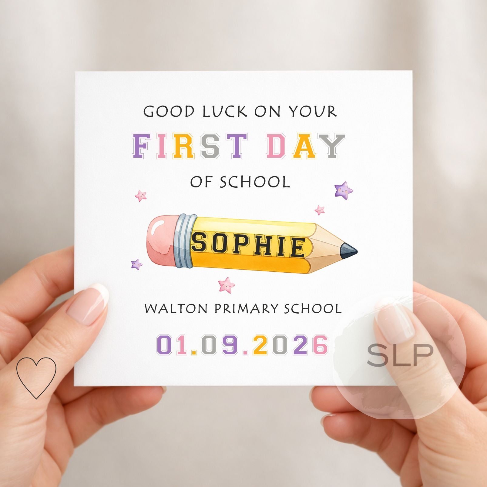 Personalised First Day of School Card – Good Luck on Your First Day | Custom Name, School & Date School 2026