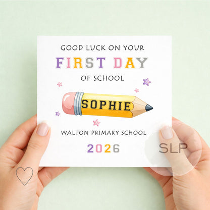 Personalised First Day of School Card – Good Luck on Your First Day | Custom Name, School & Date School 2026