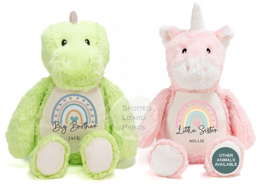 Personalised Big Brother, Little Brother, Big Sister, Little Sister Soft Toy - New Baby Gift - Baby Shower - Christening Gift - Baby Girl Baby Boy