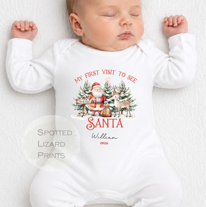 Personalised Visit Santa Sweatshirt, Baby Vest or Sleepsuit | First visit to Santa Christmas top, Children's Christmas