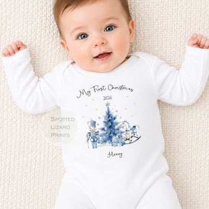 Personalised First Christmas Baby Outfit- My First Christmas Sleepsuit or Vest - 1st Xmas Soldier