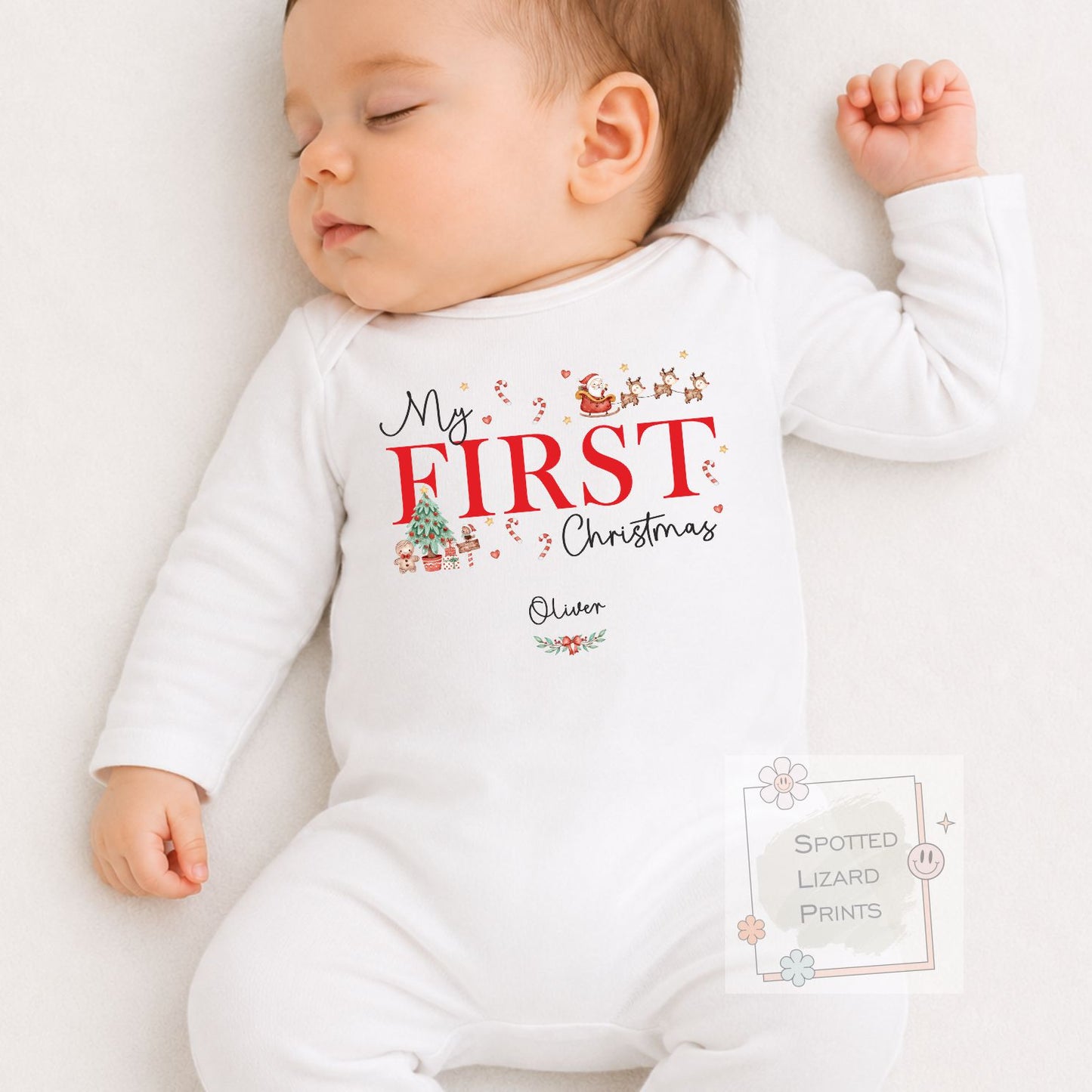 Personalised First Christmas Baby Outfit- My First Christmas Sleepsuit or Vest - 1st Xmas Cute Santa - Personalised baby Gift