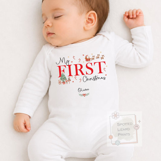 Personalised First Christmas Baby Outfit- My First Christmas Sleepsuit or Vest - 1st Xmas Cute Santa - Personalised baby Gift