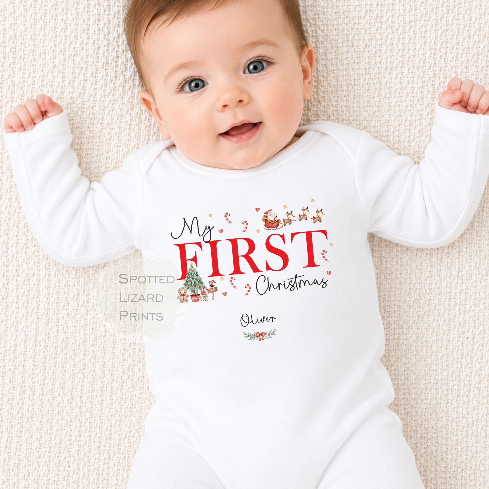 Personalised First Christmas Baby Outfit- My First Christmas Sleepsuit or Vest - 1st Xmas Cute Santa - Personalised baby Gift