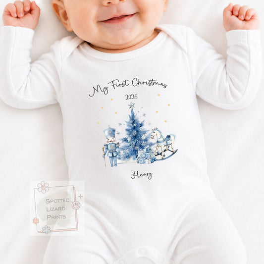 Personalised First Christmas Baby Outfit- My First Christmas Sleepsuit or Vest - 1st Xmas Soldier