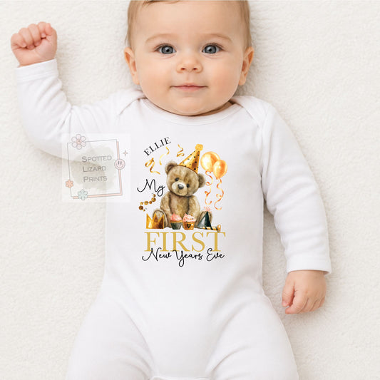 Personalised First New Years Eve Baby Outfit- My First New Years Eve Sleepsuit - 1st New Year Teddy