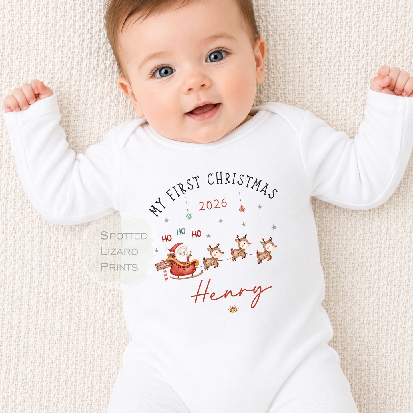 Personalised First Christmas Baby Outfit- My First Christmas Sleepsuit or Vest - 1st Xmas Cute Santa