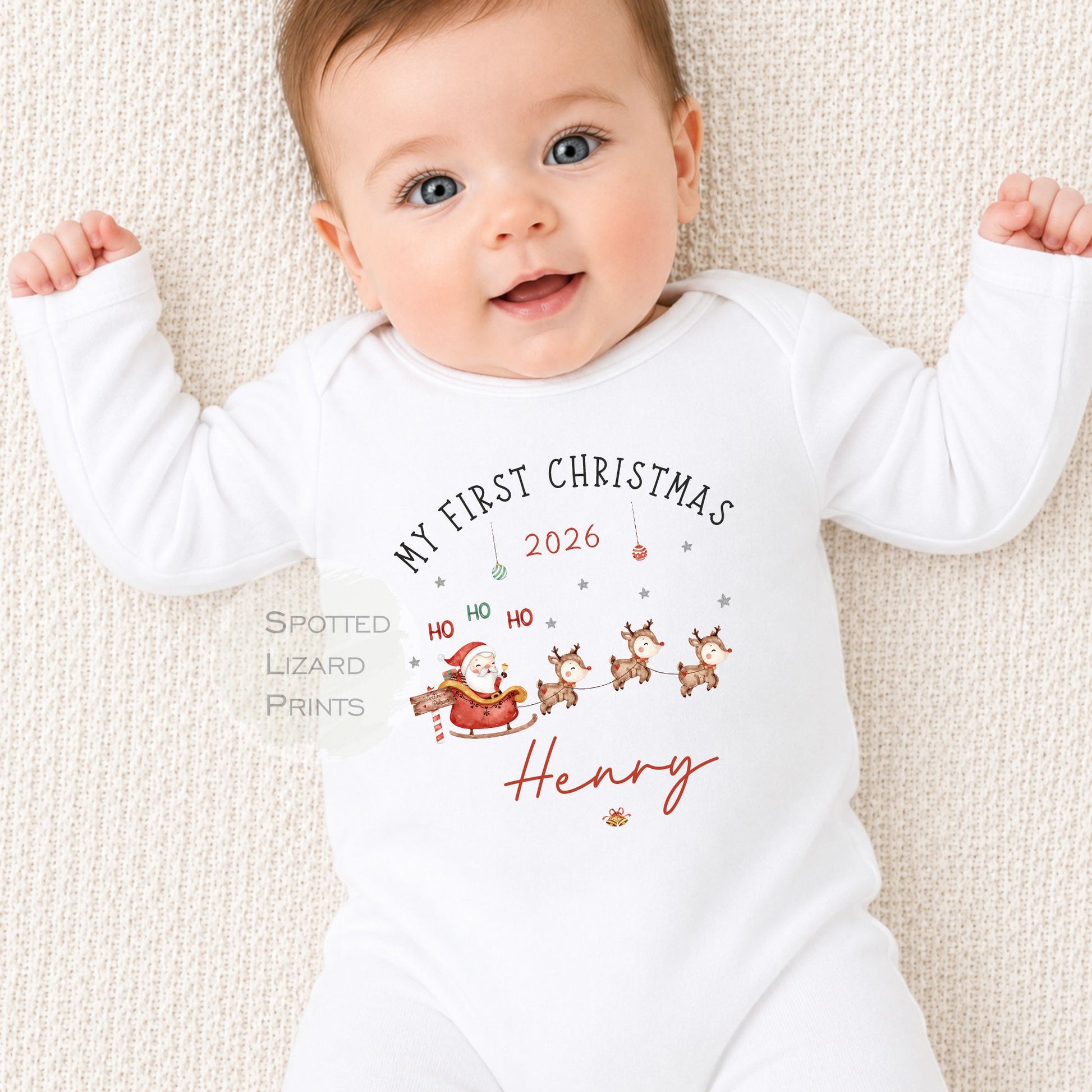 Personalised First Christmas Baby Outfit- My First Christmas Sleepsuit or Vest - 1st Xmas Cute Santa
