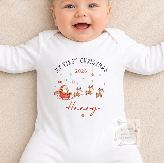 Personalised First Christmas Baby Outfit- My First Christmas Sleepsuit or Vest - 1st Xmas Cute Santa