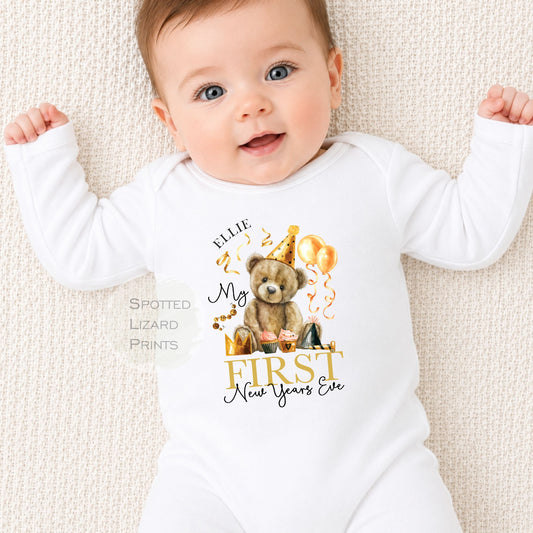 Personalised First New Years Eve Baby Outfit- My First New Years Eve Sleepsuit - 1st New Year Teddy

