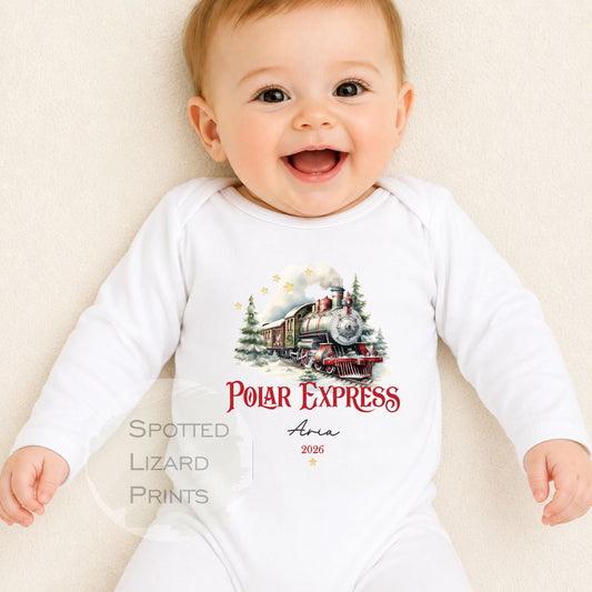 Personalised Polar Express t-shirt, Baby Vest or Rompersuit | Polar Express Christmas top, Children's Christmas matching clothing, gifts