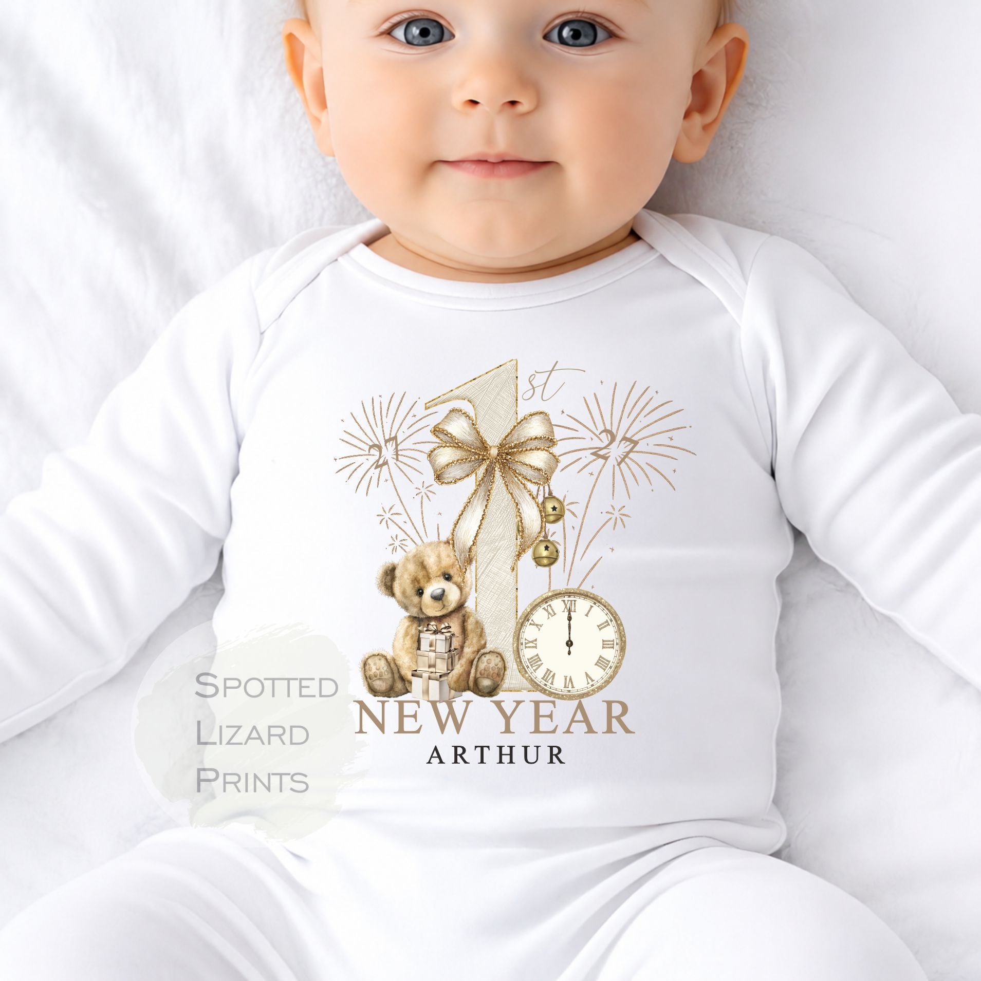 Personalised First New Years Eve Baby Outfit- My First New Years Eve Sleepsuit - 1st New Year Teddy